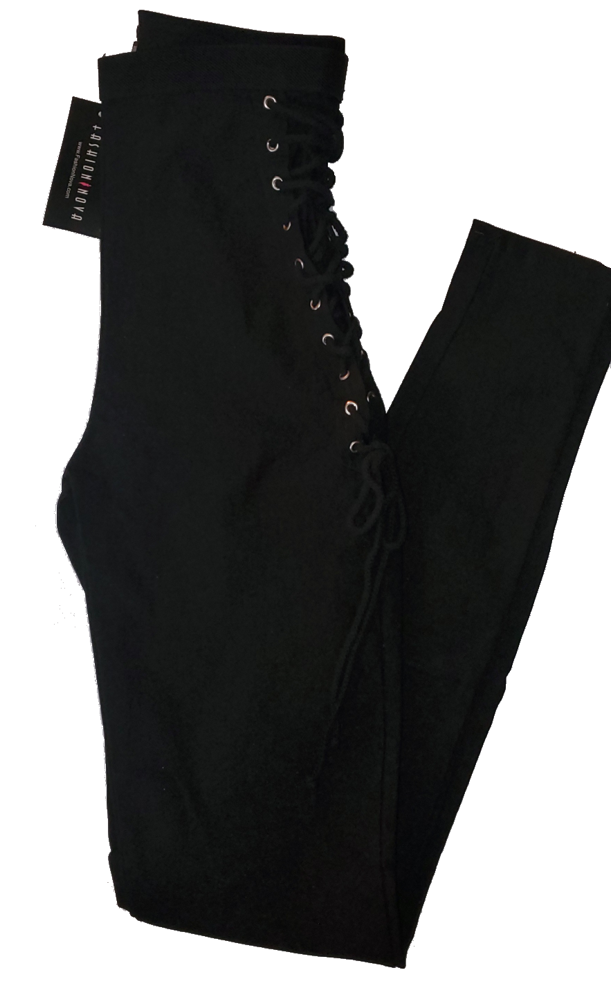 Fashion Nova Black High Waist Side Lace Up Pants|New