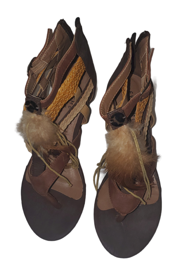 Fashion Feather Wedge Brown Sandals|Used