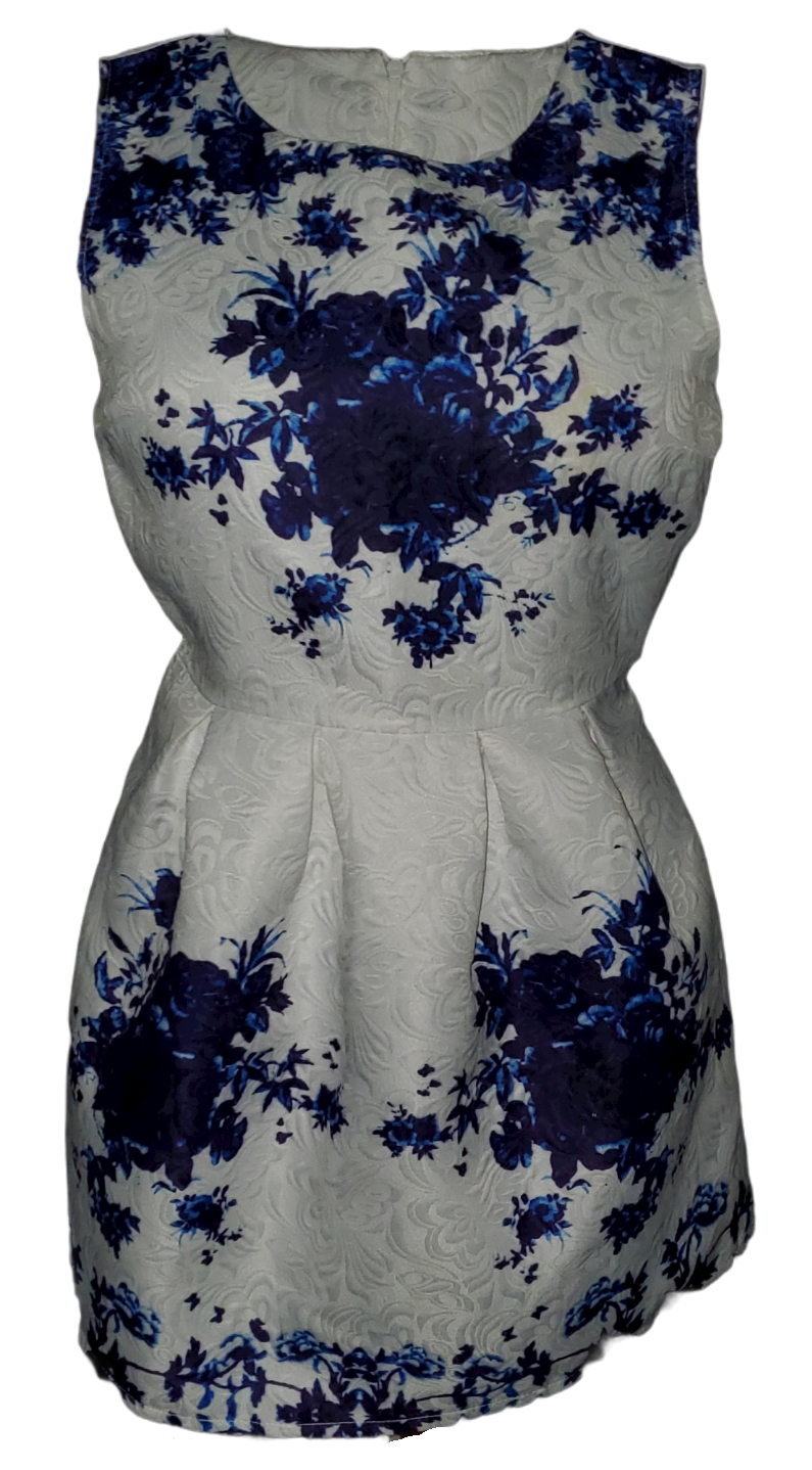 Blue Flowers White Babydoll Style dress|Used