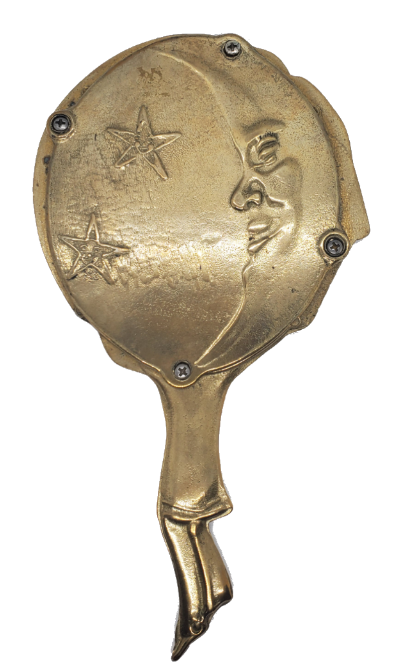 Bronze Pierrot Moon Handheld Mirror|Vintage