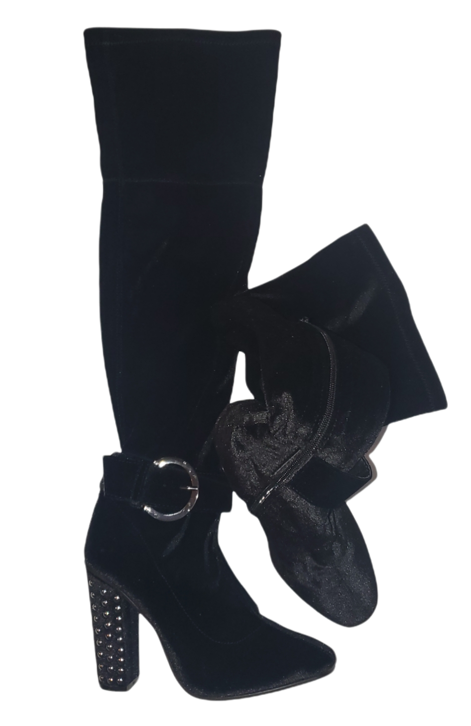 Yoki Tall Velvet Boots With Stud Detail|New