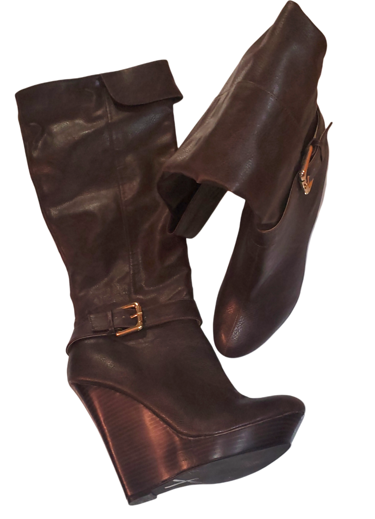 Colin Stewart Brown Wedge Leather Tall Boots