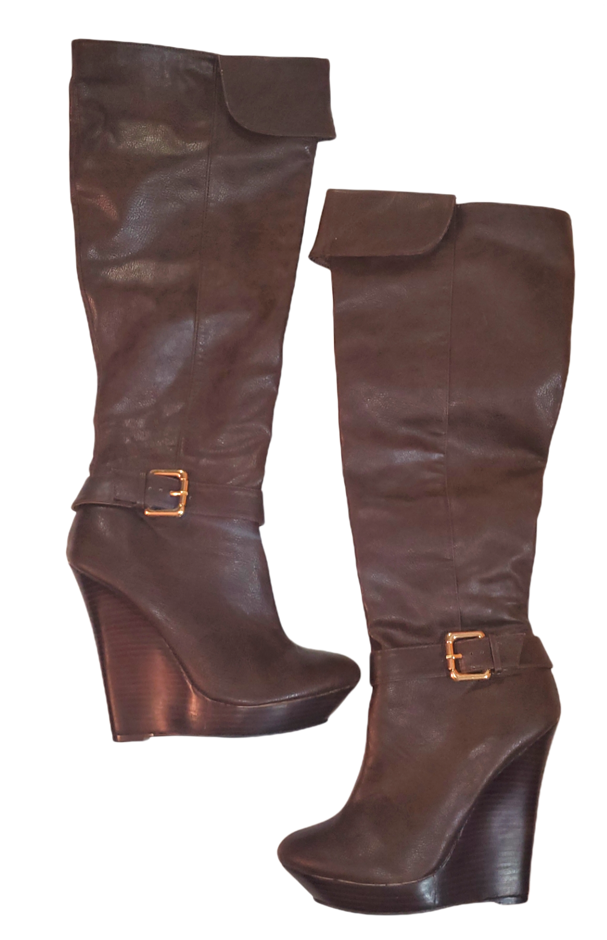 Colin Stewart Brown Wedge Leather Tall Boots