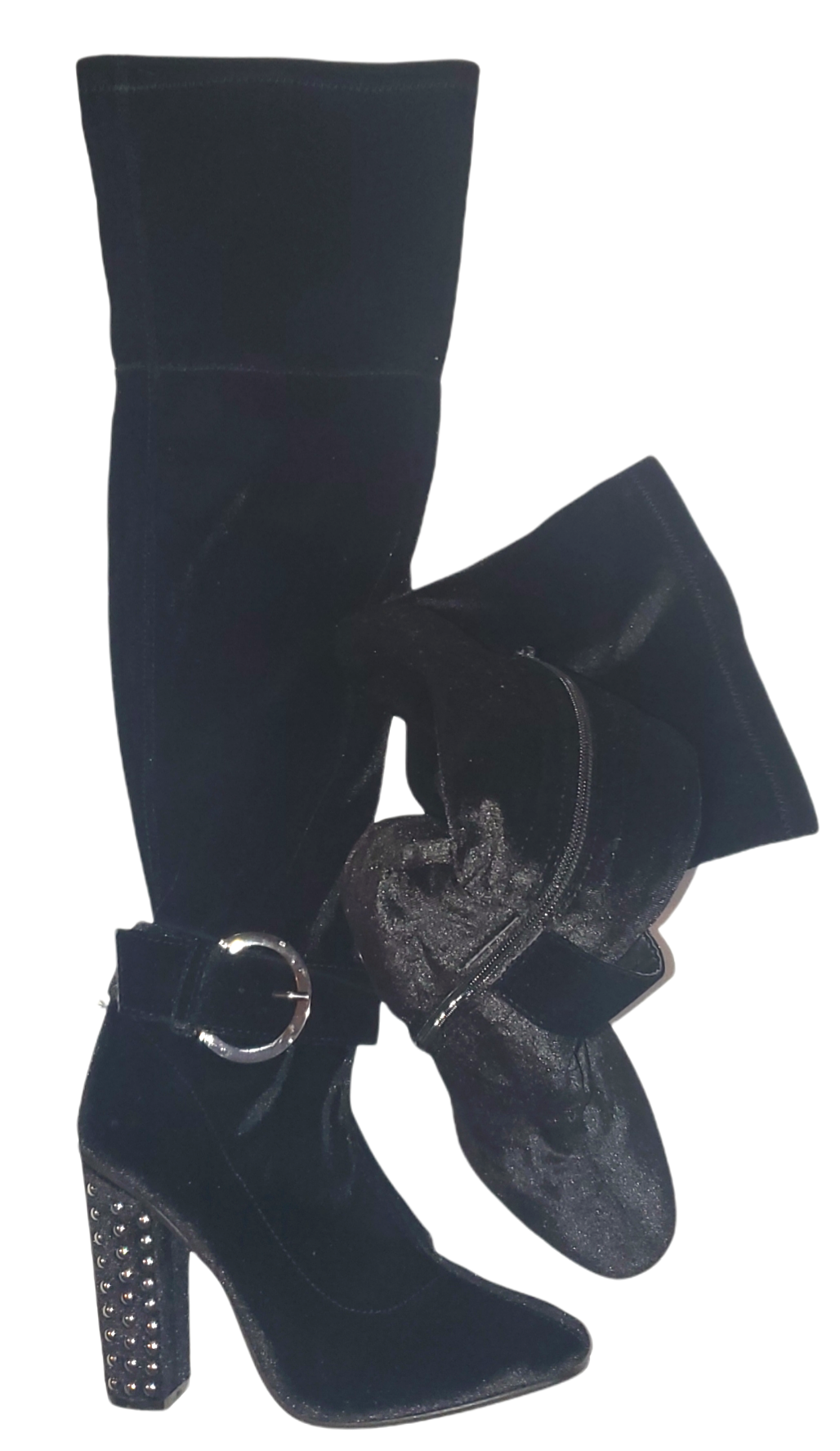 Yoki Tall Velvet Boots With Stud Detail|New