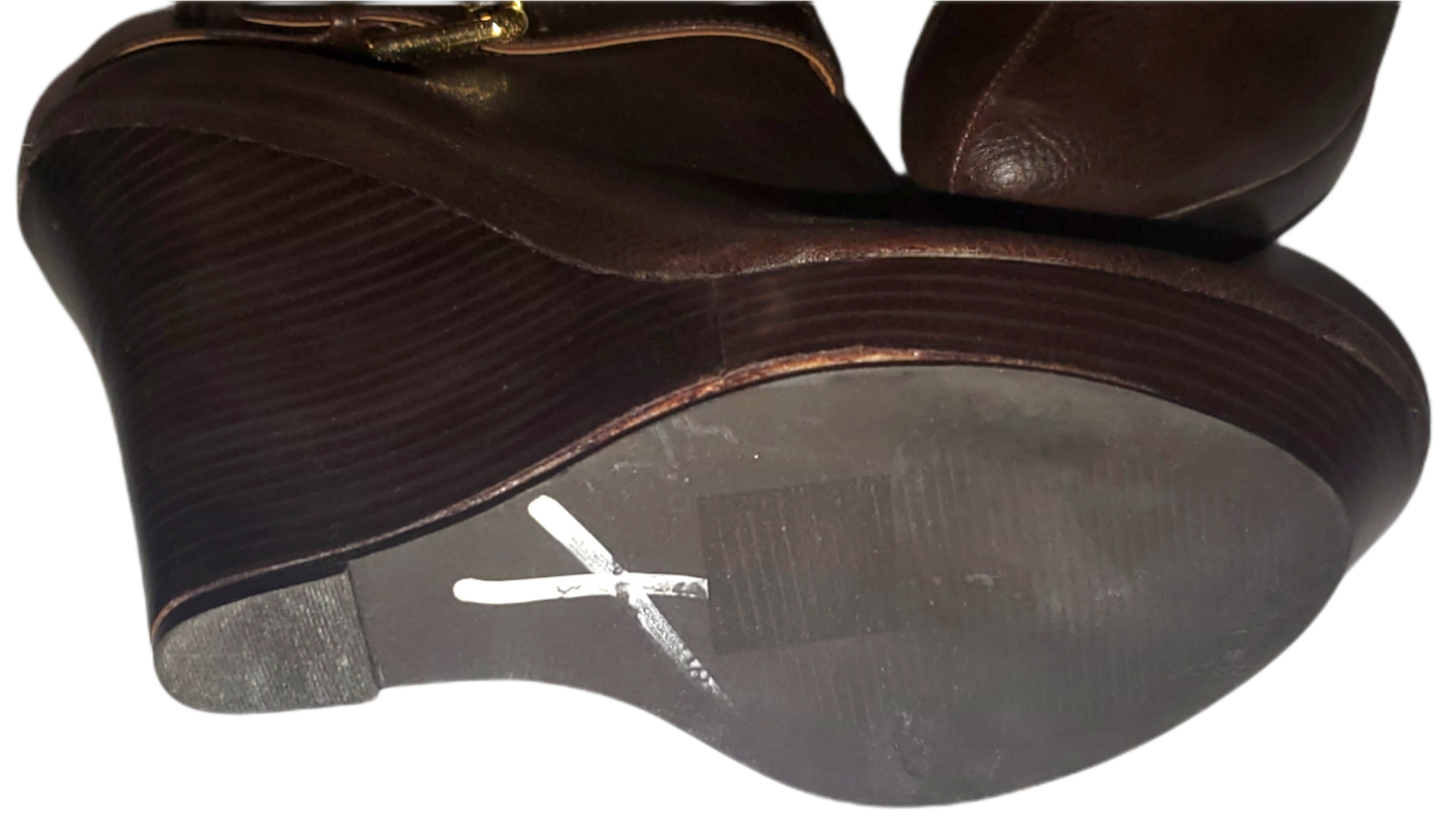Colin Stewart Brown Wedge Leather Tall Boots