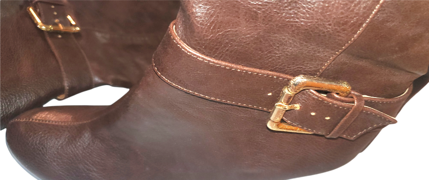 Colin Stewart Brown Wedge Leather Tall Boots
