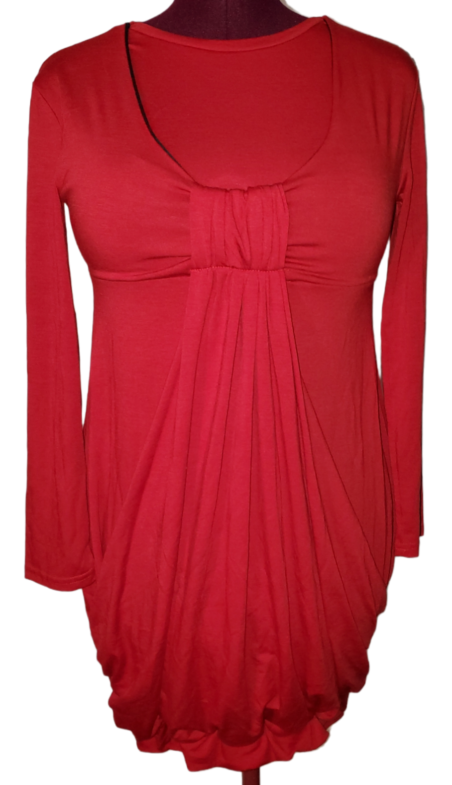 Red Layered Front Long Sweater Dress