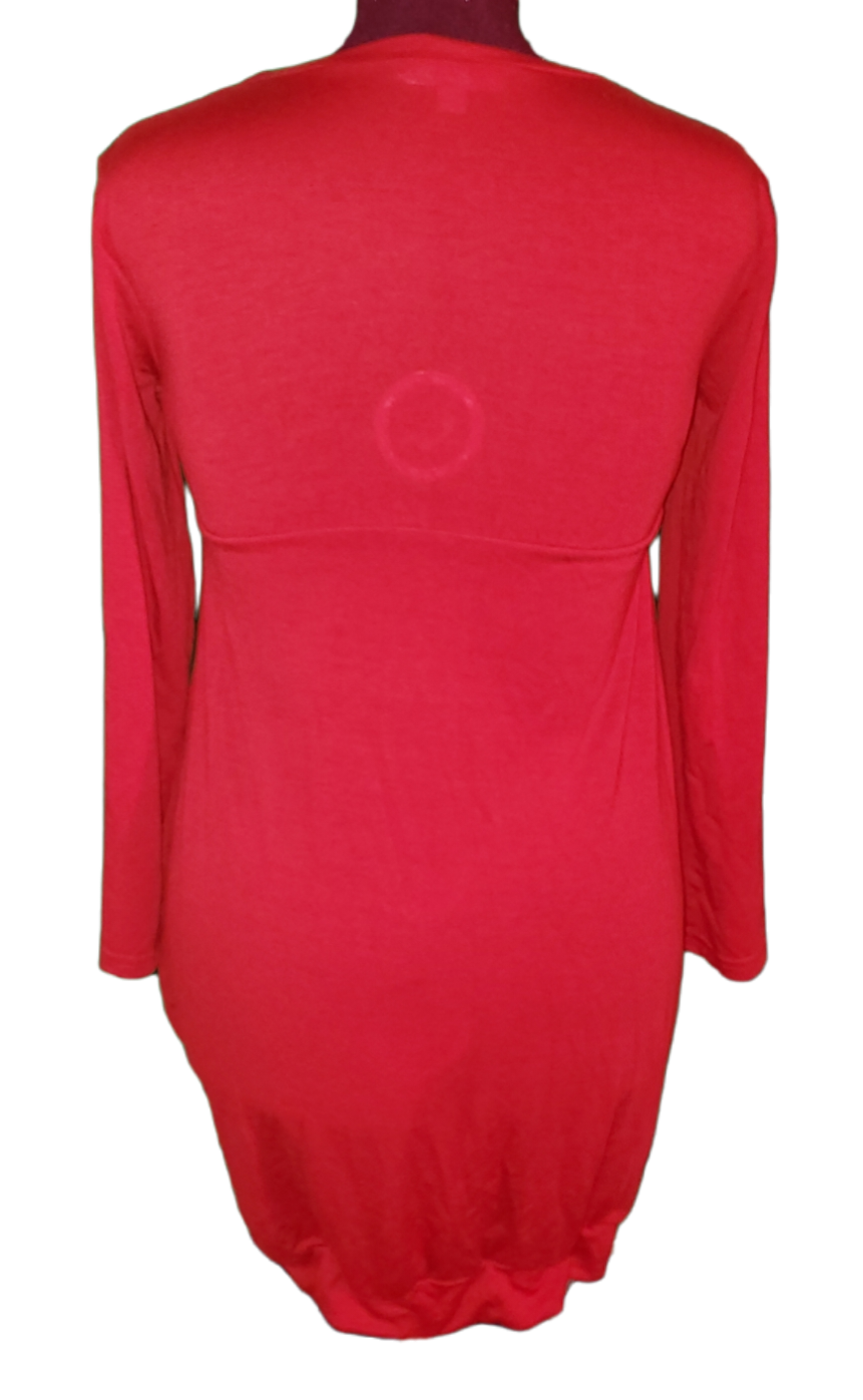Red Layered Front Long Sweater Dress