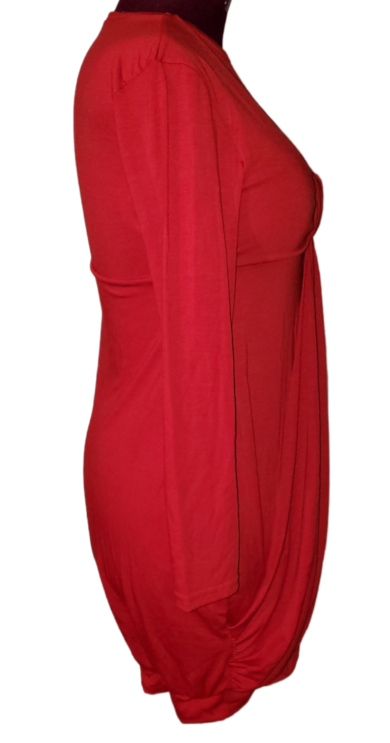 Red Layered Front Long Sweater Dress
