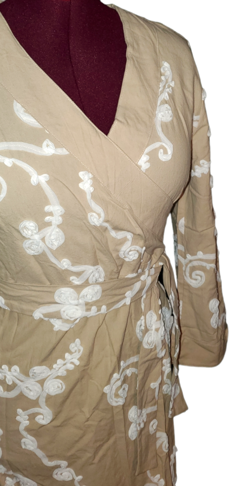 Stunning Beige with White Rose Design|Long Shirt or Dress