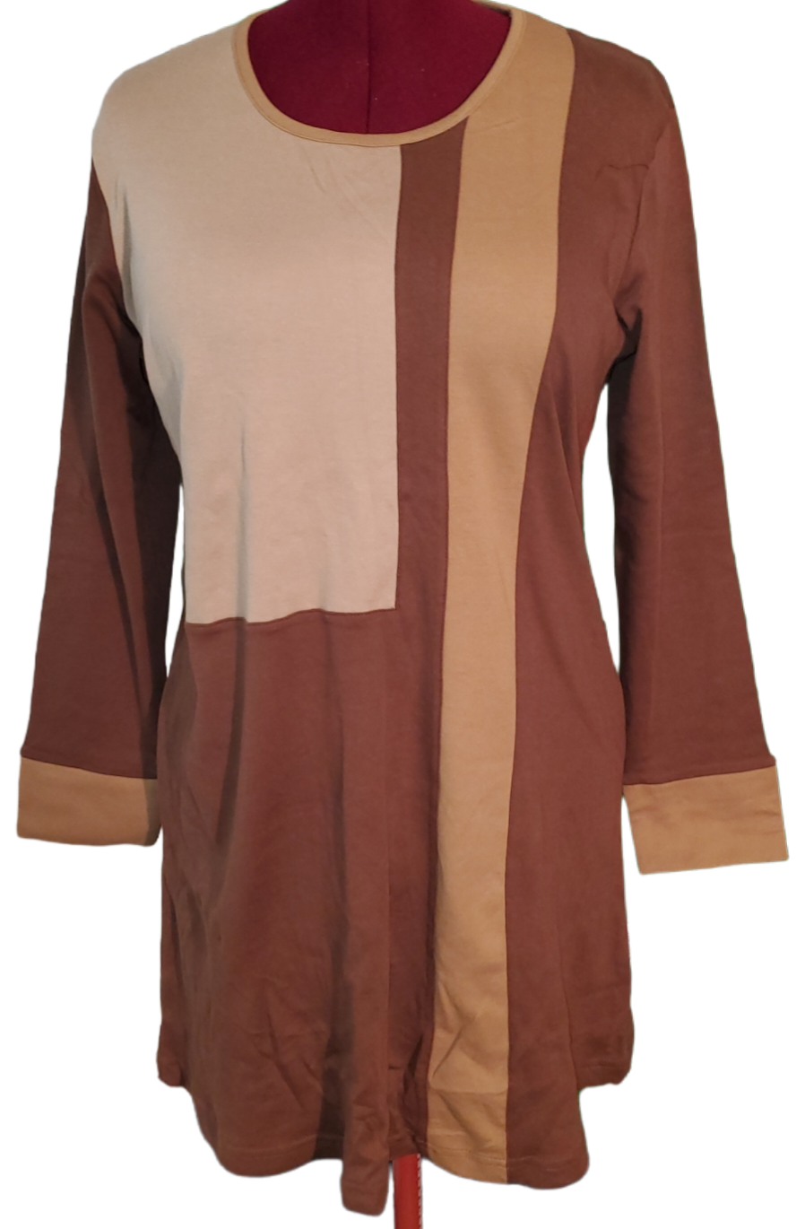 Brown Colour Block Long Shirt
