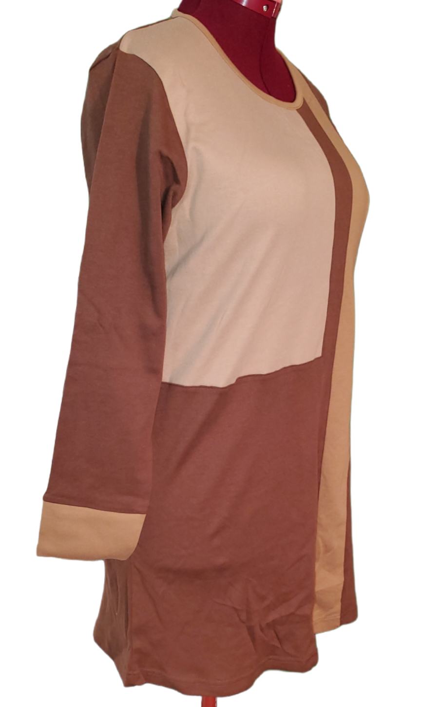 Brown Colour Block Long Shirt