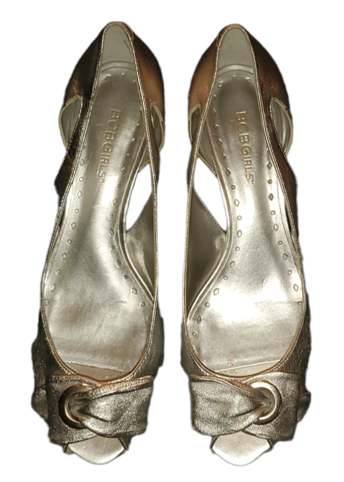 BCBG Silver Low Wedge Heel|Used
