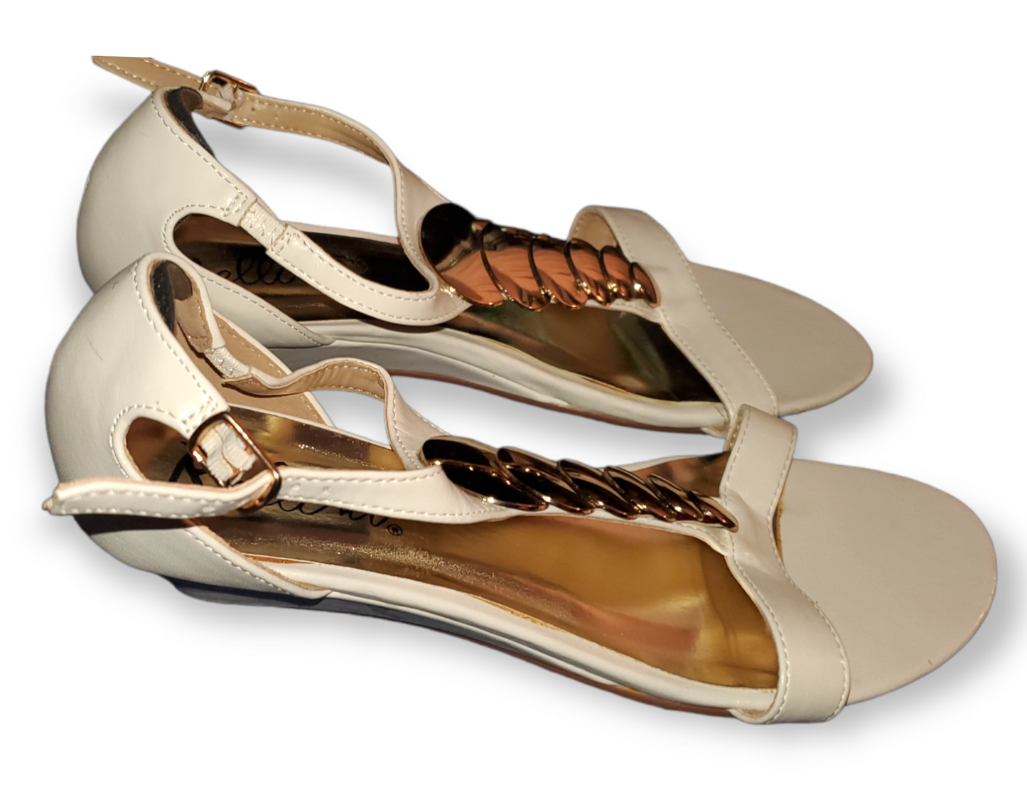 White Sandals With Gold Metal Detail|Used