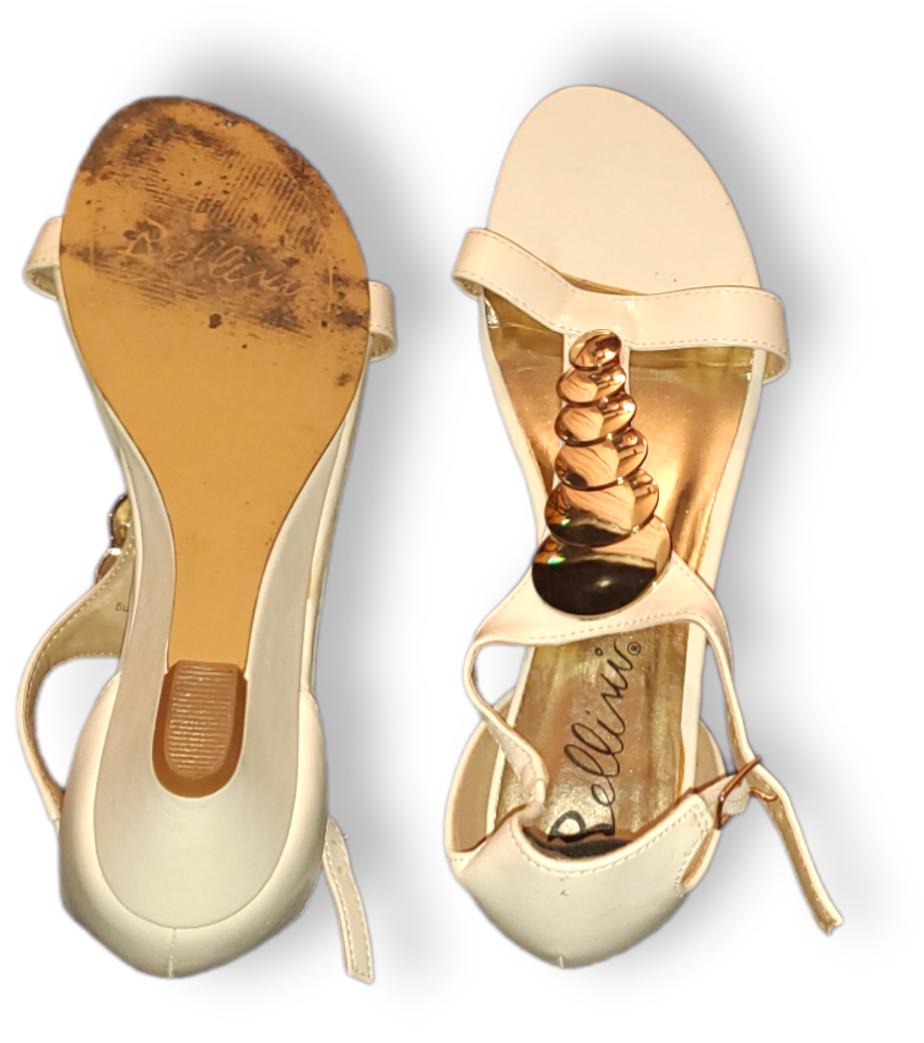 White Sandals With Gold Metal Detail|Used
