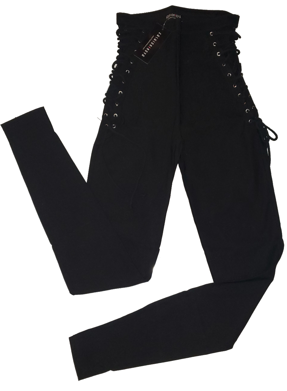 Fashion Nova Black High Waist Side Lace Up Pants|New