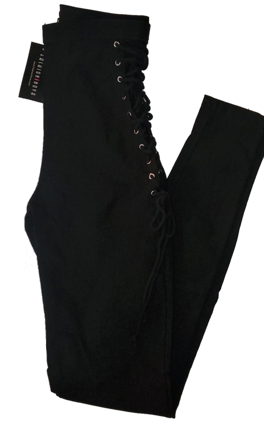 Fashion Nova Black High Waist Side Lace Up Pants|New