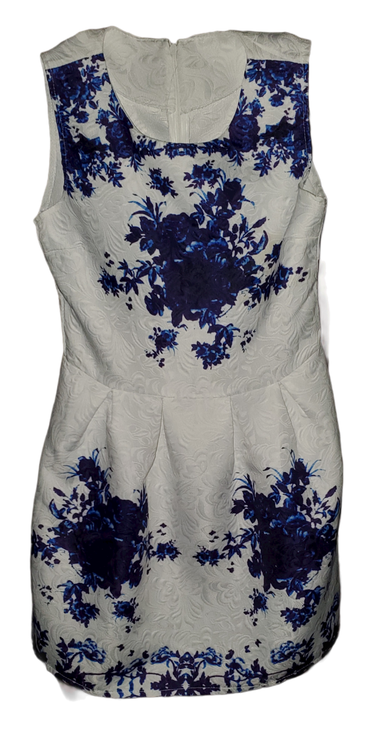 Blue Flowers White Babydoll Style dress|Used
