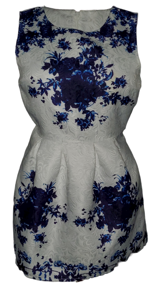 Blue Flowers White Babydoll Style dress|Used