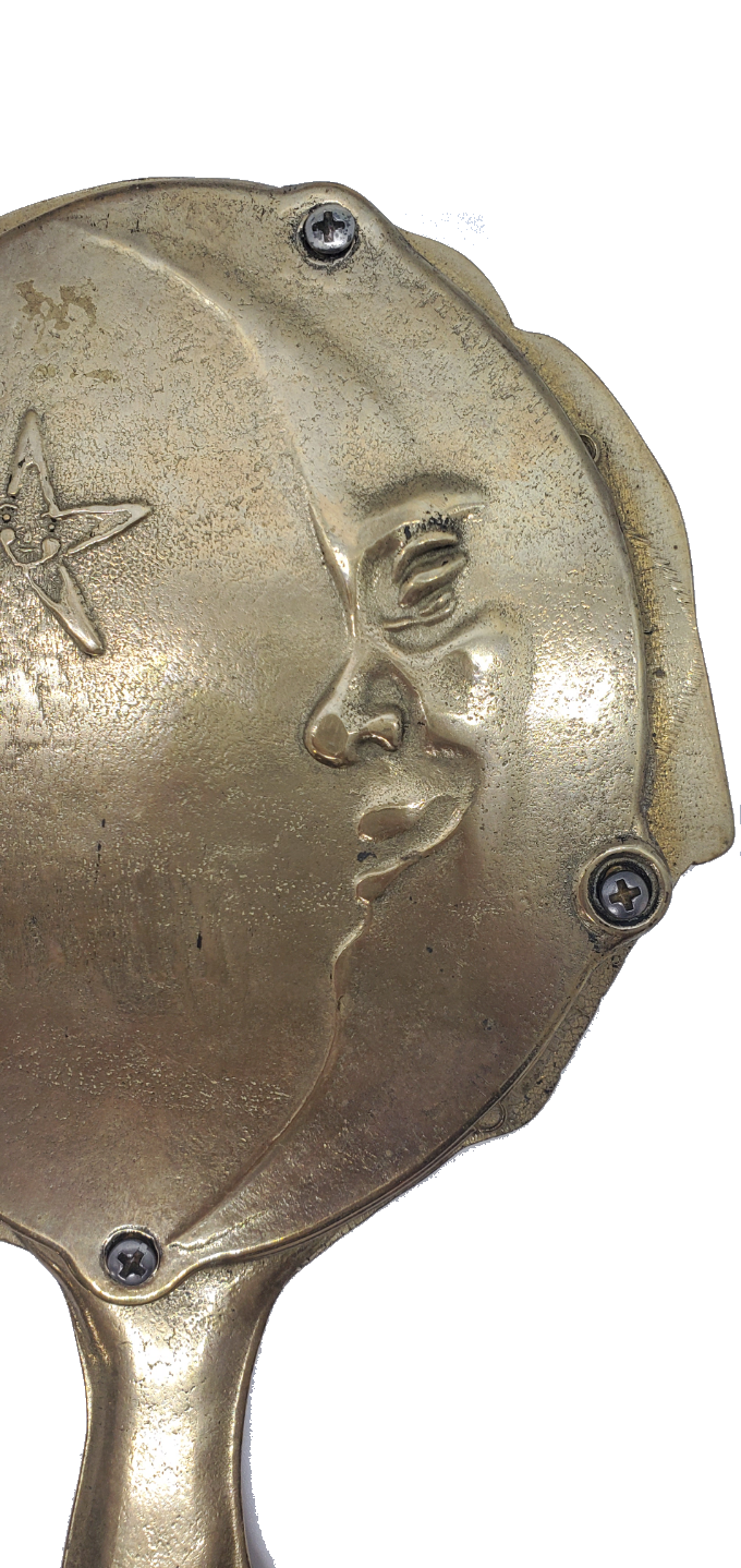 Bronze Pierrot Moon Handheld Mirror|Vintage