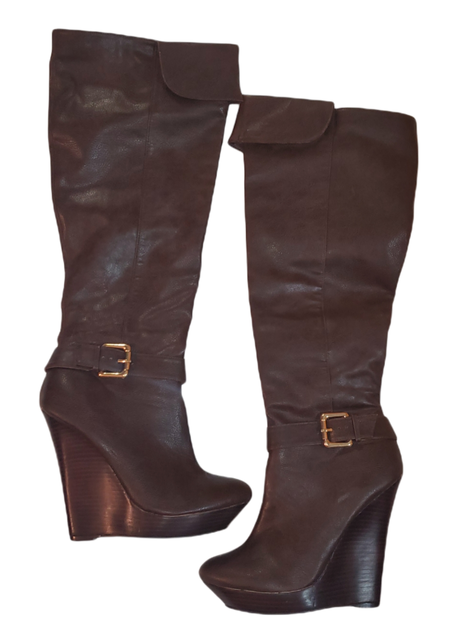 Colin Stewart Brown Wedge Leather Tall Boots