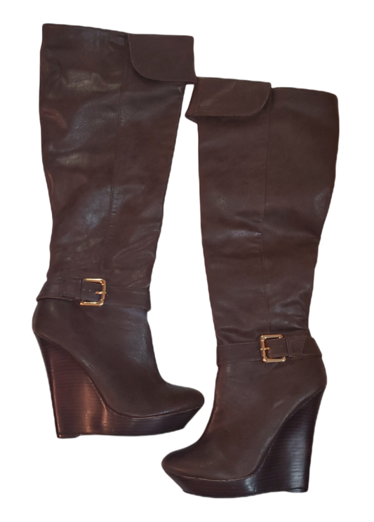 Colin Stewart Brown Wedge Leather Tall Boots