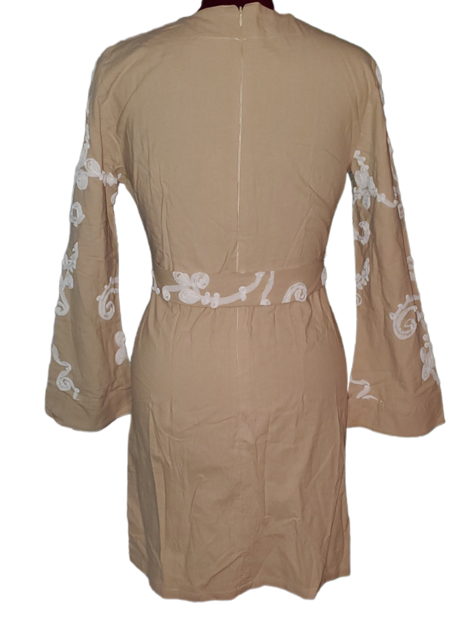 Stunning Beige with White Rose Design|Long Shirt or Dress