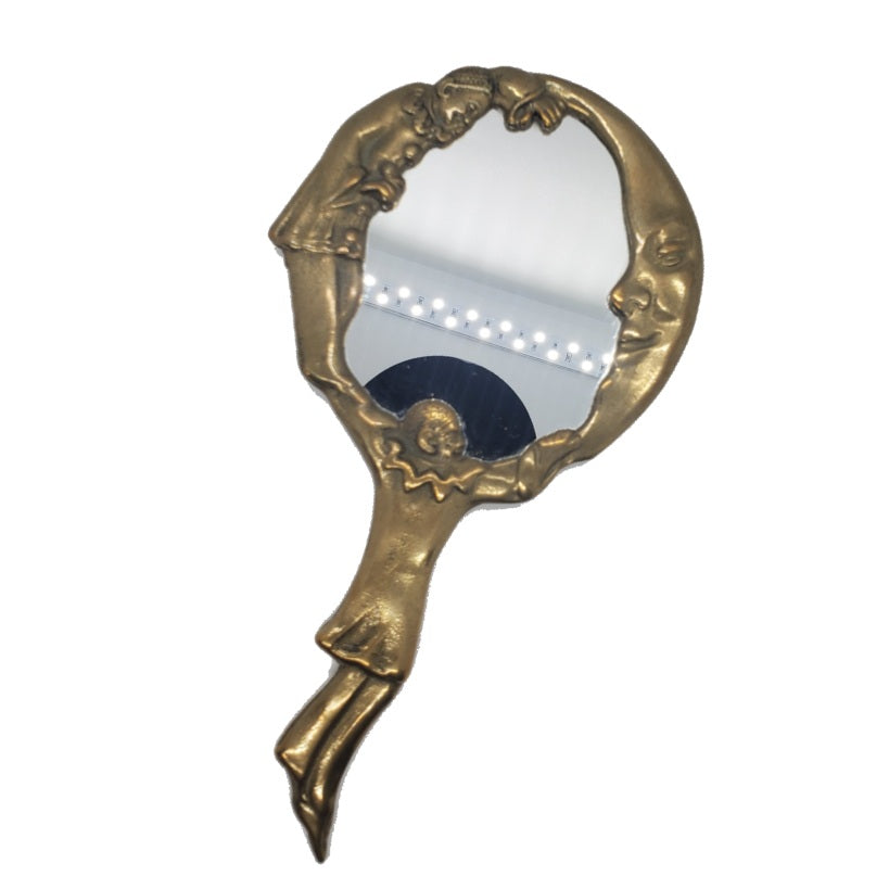 Bronze Pierrot Moon Handheld Mirror|Vintage