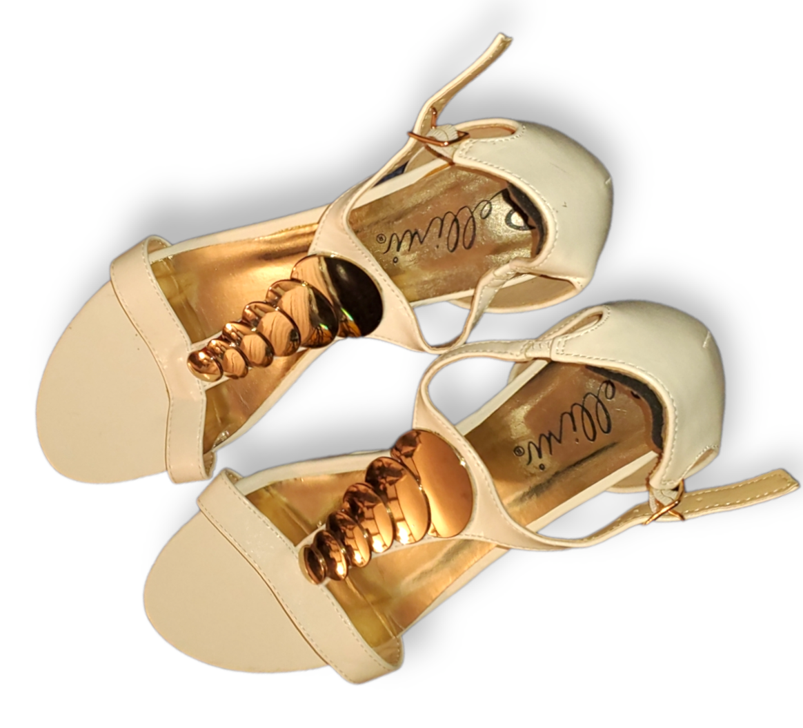 White Sandals With Gold Metal Detail|Used